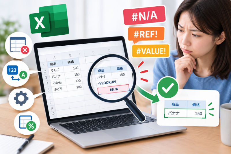 VLOOKUPで値が反映されない原因と対処法！よくあるエラーと解決方法を解説