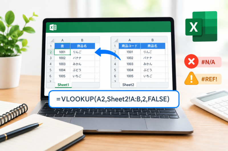 VLOOKUPで別シートを参照する方法！数式の書き方とエラー対策を初心者向けに解説